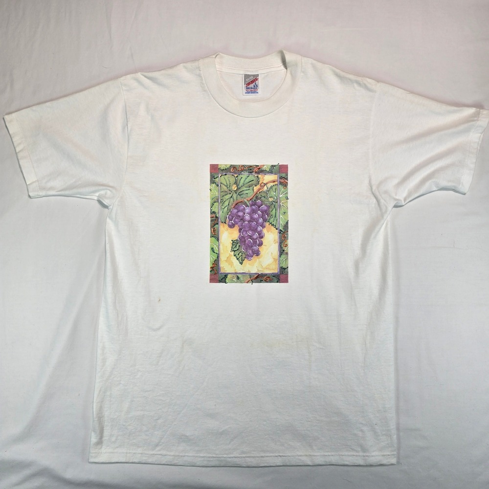 Vintage Jerzees Grapes Graphic T Shirt White Mens Large 50/50 Made in USA